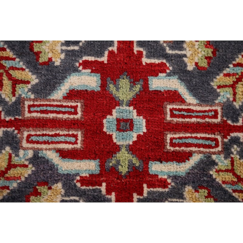 Geometric Kazak Accent Rug Hand-Knotted Blue Wool Carpet - 2'9" x 4'1"