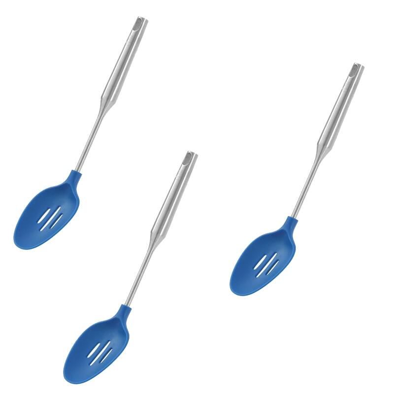 YBM Home Silicone Non-Stick Slotted Cooking Serving Spoons - Blue - Pack of 3