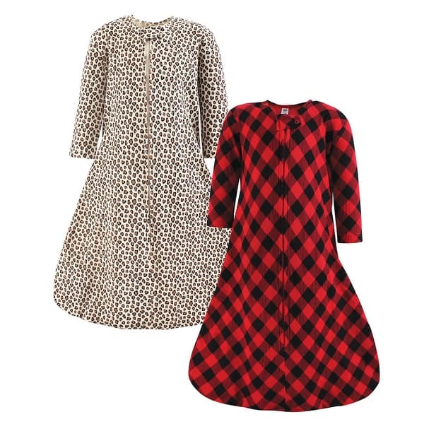 slide 1 of 1, Hudson Baby Infant Girl Thermal Long Sleeve Sleeping Bag 2pk, Buffalo Plaid Leopard 0-6 Months - Buffalo Plaid Leopard