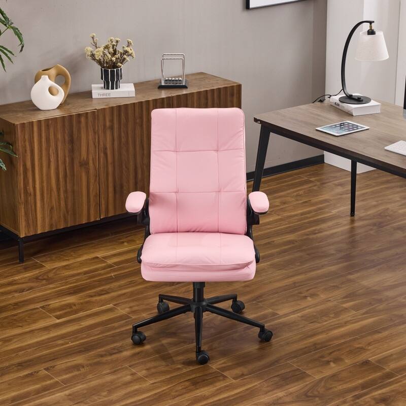25.6 Inch Adjustable Armrest Dual Purpose Leg Swivel Office Chair With Spikes - Pink