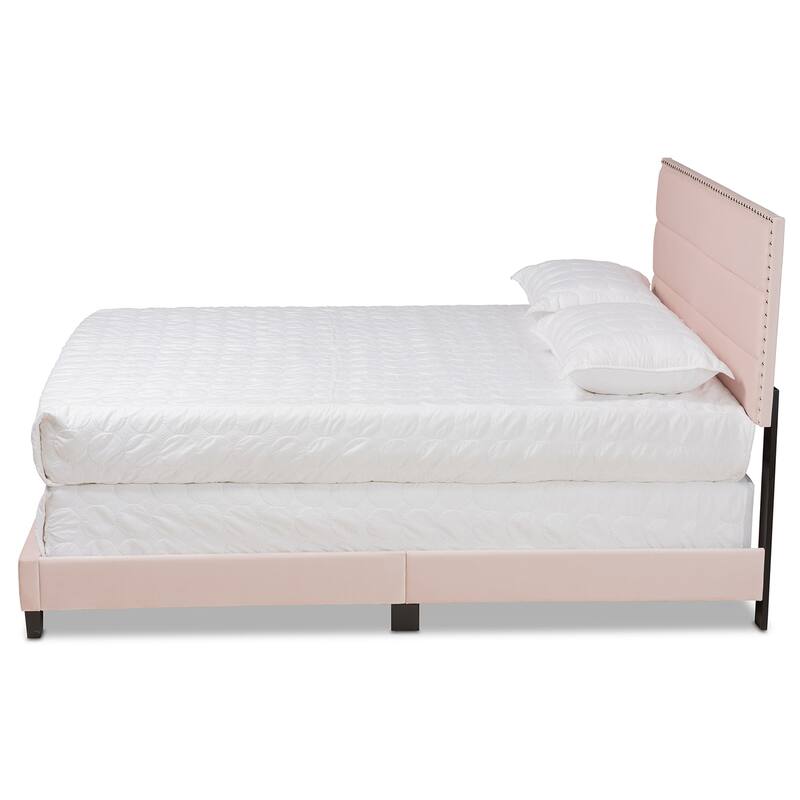 Modern Velvet Upholstered Bed - Light Pink Panel Bed Frame - Glam Bedroom Bed - Sturdy Bed for All Rooms
