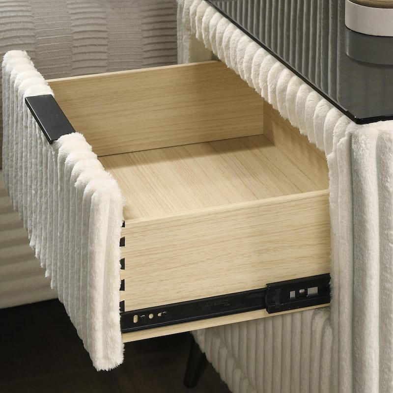 Corduroy Nightstand - Upholstered w/ 2 Drawers