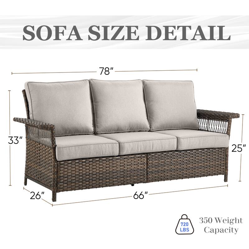 Gymojoy Premium Outdoor 3-Seat Rattan Sofa with Comfortable Cushions