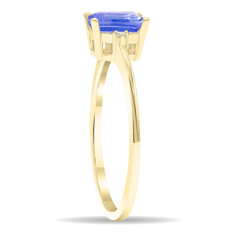Women's Emerald Cut Tanzanite and Diamond Classic Band in 10K Yellow Gold