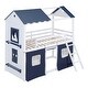 preview thumbnail 8 of 26, Twin Size Bunk House Bed with Playful Windows, Tent, and Slide - Stylish & Design for Fun and Functional Bedrooms, Blue+White