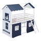 preview thumbnail 8 of 28, Twin over Twin Wood Bunk Bed With Elegant Windows,Sills and Tent for Bedroom