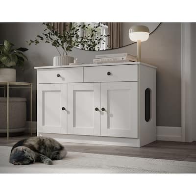 Palace Imports 100% Solid Wood Ziva 3-Door Cat Litter Box Enclosure with 2-Drawers