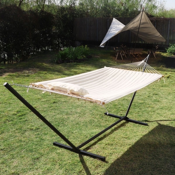 slide 2 of 40, VEIKOUS 12 ft. Quilted 2-Person Hammock with Stand and Detachable Pillow