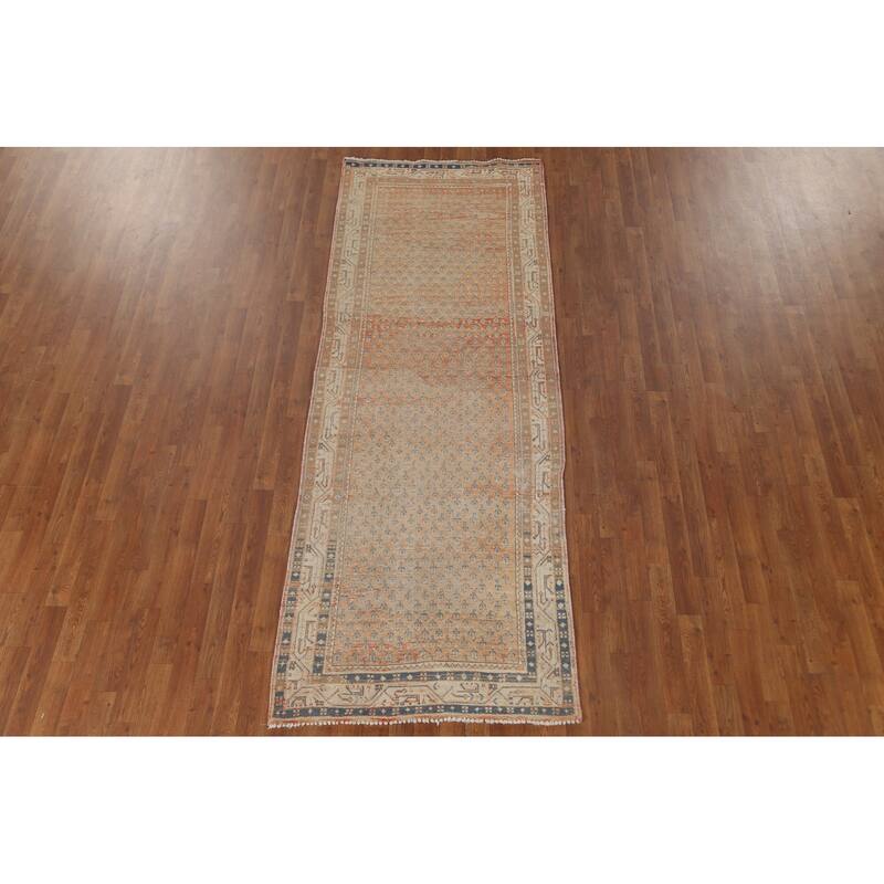 All-Over Botemir Persian Vintage Runner Rug Hand-Knotted Wool Carpet - 3'5" x 9'5"