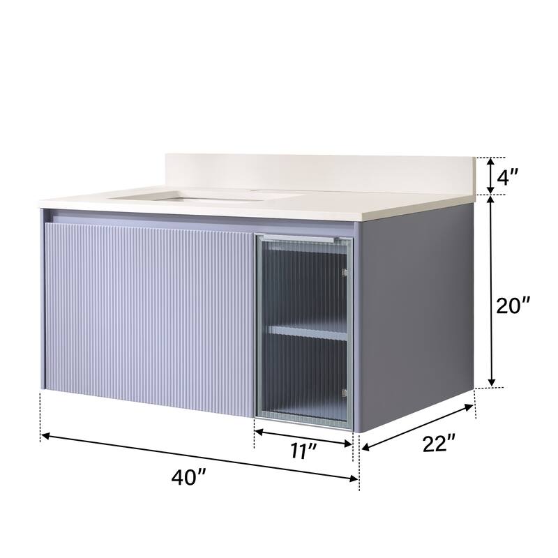 20'' H Modern Wall-Mount Bathroom Vanity With White Quartz Top and Single Sink