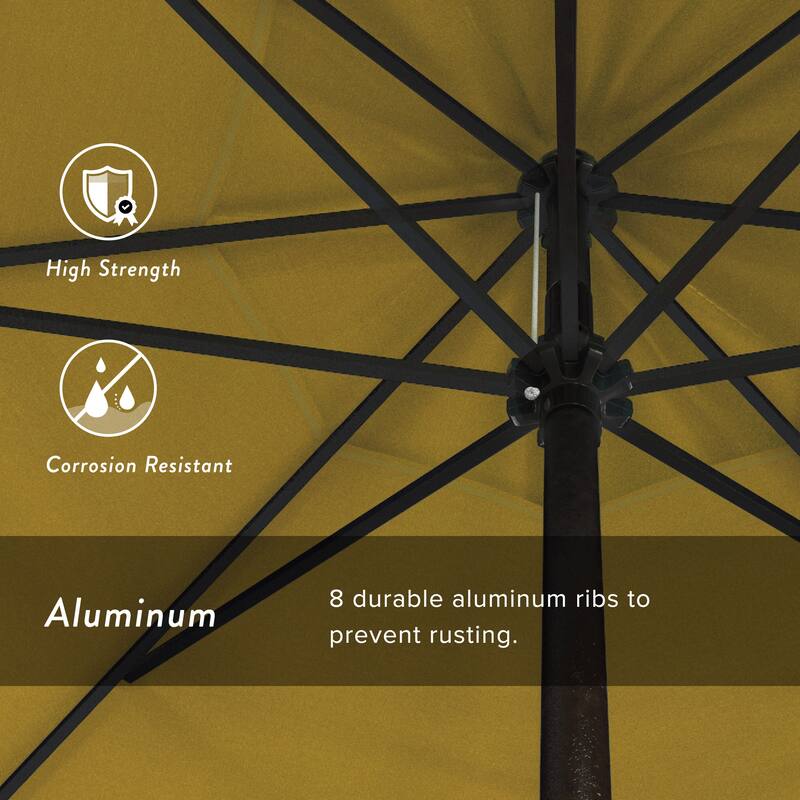 California Umbrella 9' Rd. Crank Lift Auto Tilt 8 Rib Aluminum Patio Umbrella, Bronze Finish, Sunbrella Spectrum Cilantro Fabric