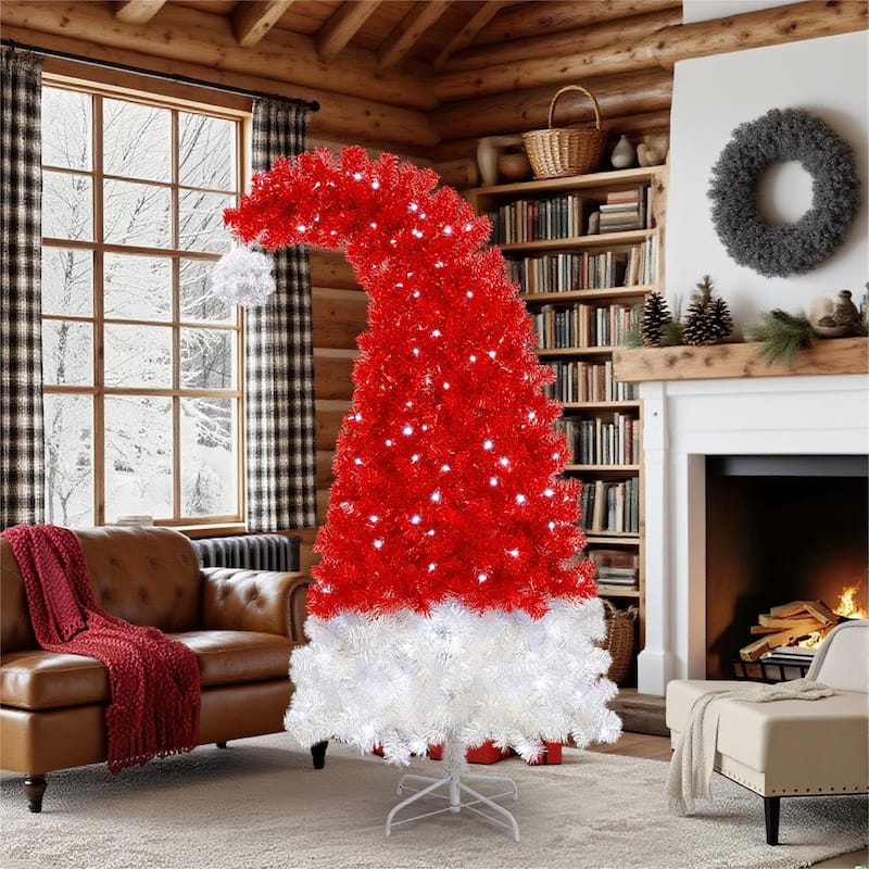 6FT Santa's Hat Shape Artificial Whimsical Xmas Tree with 1050 Tip - N/A -  Red,White