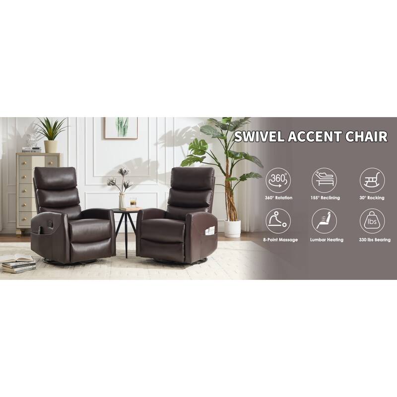Roomfitters Manual Swivel Rocker Recliner Chair with Heat and Massage Fabric Glider Lounge Sofa for Living Room