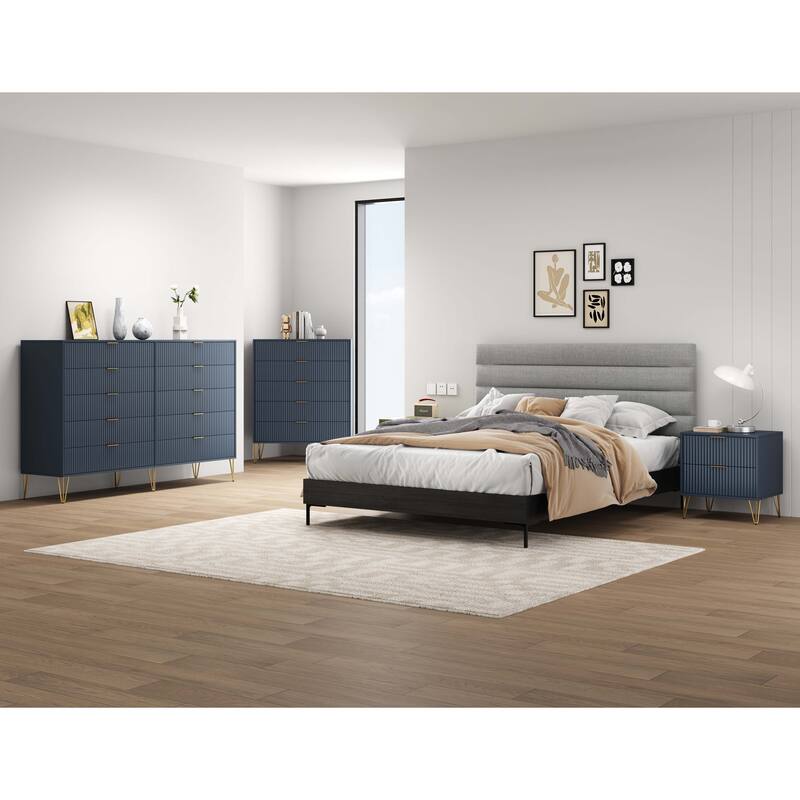 Manhattan Comfort 3-Piece Dumbo Modern Multi Dresser Nighstand Set - Midnight Blue