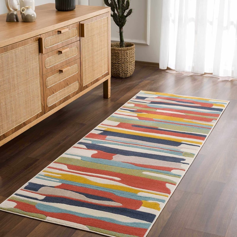Hauteloom Means Living Room, Bedroom Area Rug - Black, Charcoal, Peach - 2' x 3' - 2'7" x 7'3" - Aqua, Charcoal, Peach / Southfields