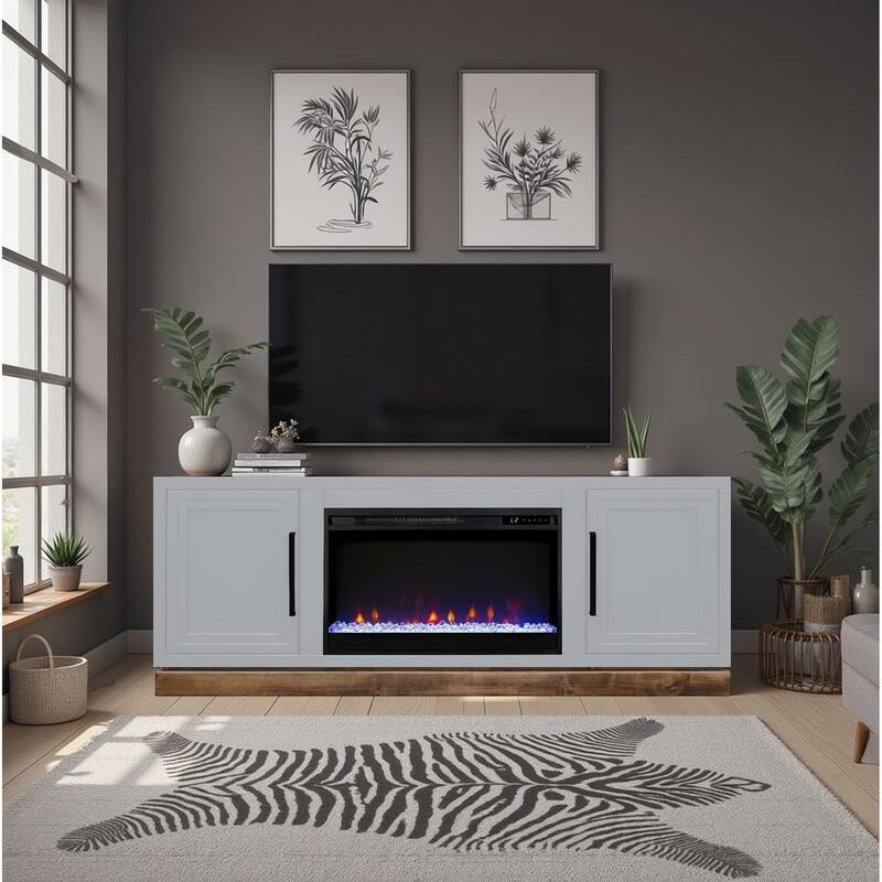 Bridgevine Home Nora 64 inch Fireplace TV Stand, for TVs up to 85 inches, Two-Tone Finish - Jasmine Whitewash and Barnwood