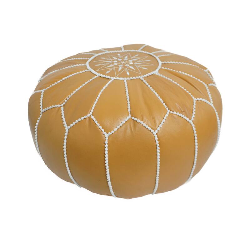 Home&Manor Moroccan Leather Roud Pouf