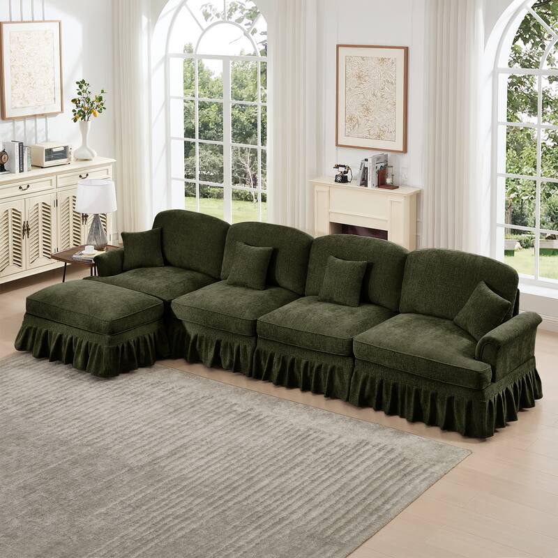 GDFStudio - Classic L-Shaped Chenille 4-Seater 137.8" Sectional Sofa with Ottoman
