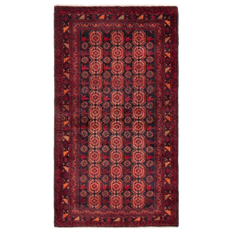 ECARPETGALLERY Hand-knotted Royal Baluch Black, Red Wool Rug - 3'8 x 6'6 - Black/ Red - 3'8 x 6'6