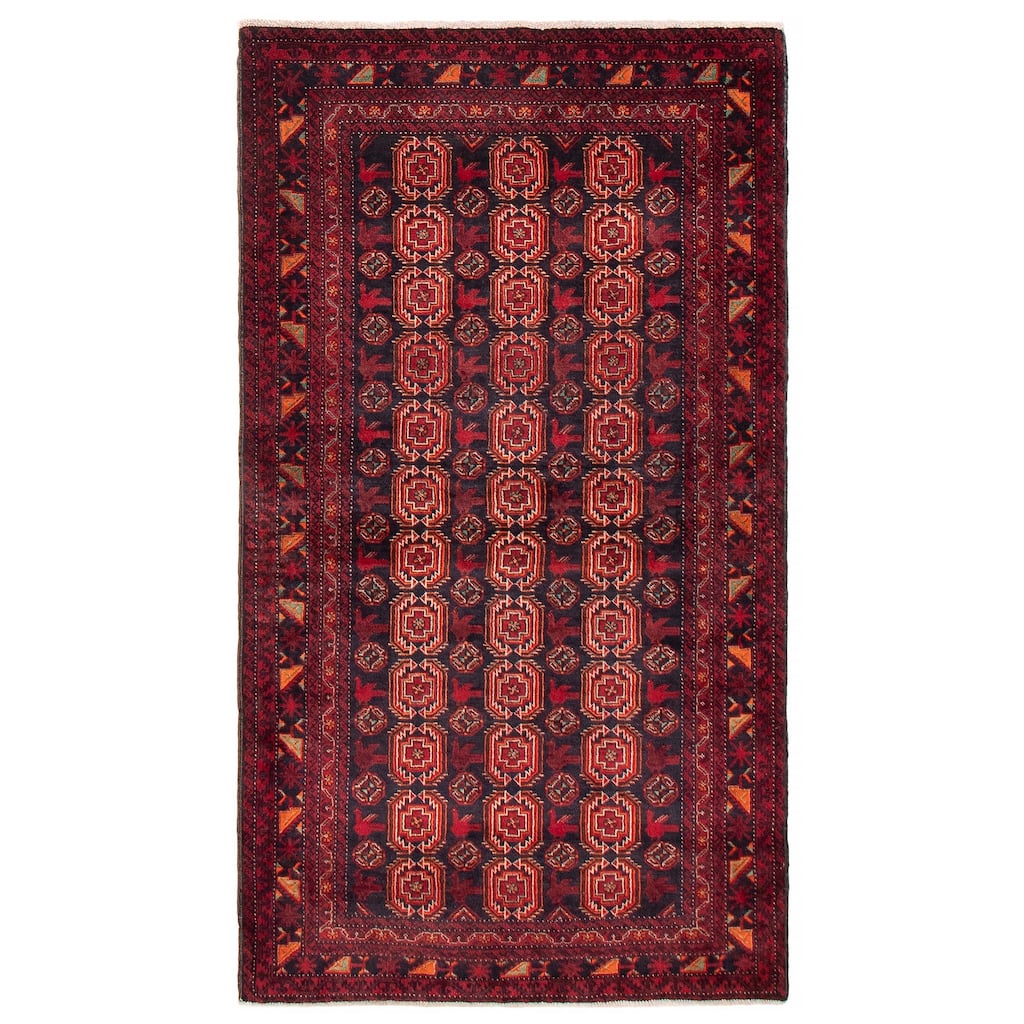 ECARPETGALLERY Hand-knotted Royal Baluch Black, Red Wool Rug - 3'8 x 6'6