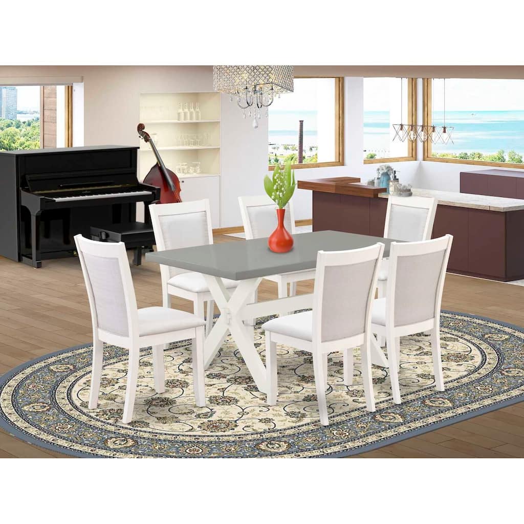 HomeStock 7-Piece Wire Brushed Linen White Finish Solid Wood Top Dining Table with 6-Chairs