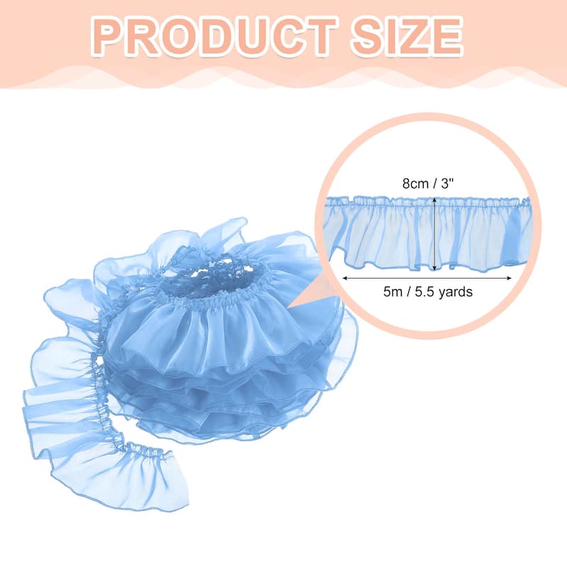 Ruffle Lace Ribbon Trim Pleated Lace Fabric Trim 5.5 Yard - Blue