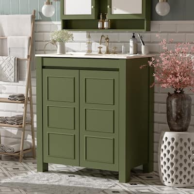 30" Bathroom Vanity with Ceramic Sink, Soft-Close Door, Adjustable Shelf