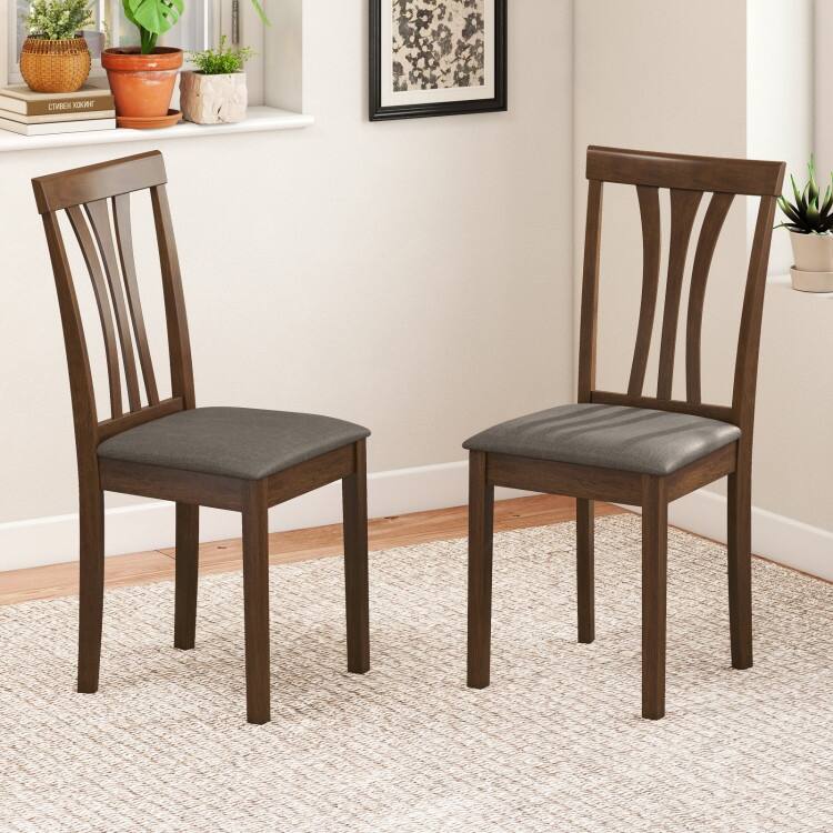 Rubber Wood Dining Chairs Set of 2 with Linen Fabric Cushions Ergonomic Design - 16.5" x 19" x 37"
