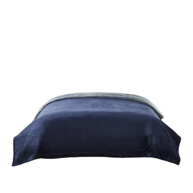 80" X 60" Navy Blue Knitted Polyester Plush Throw Blanket
