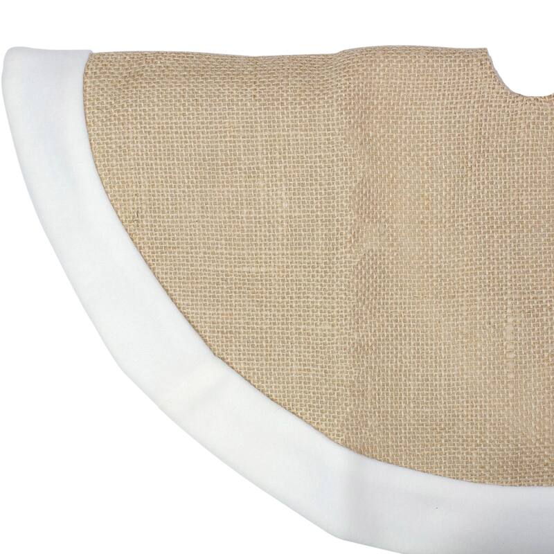 20" Beige Burlap Mini Christmas Tree Skirt with Fleece Border - 20