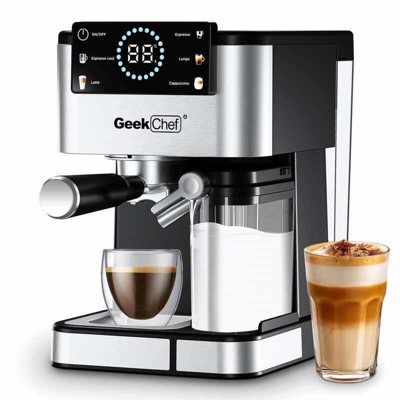 Espresso Machine for Home Barista, 20 Bar Coffee Maker with Automatic Milk Frother, Touchscreen, ESE Pod & Instant Heating - Black+Silver