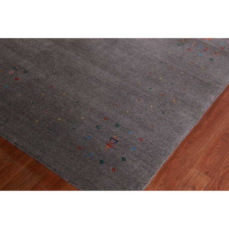 Hand Knotted Oriental 100% Wool Carpet Tribal Tribal Greys & Charcoal Gabbeh Area Rug - 12' 3'' X 8' 10''