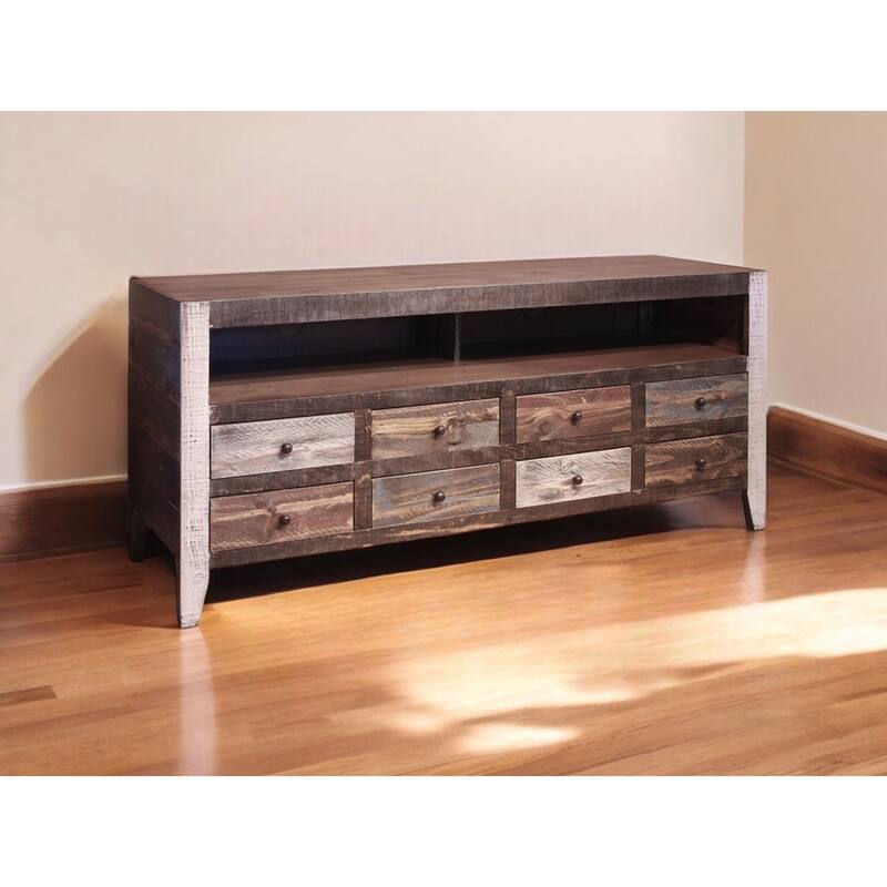 HomeRoots 61" Brown Solid Wood Cabinet Enclosed Storage Distressed TV Stand - 60.75' X '27.5' X '18 - Brown - 60.75' X '27.5' X '18