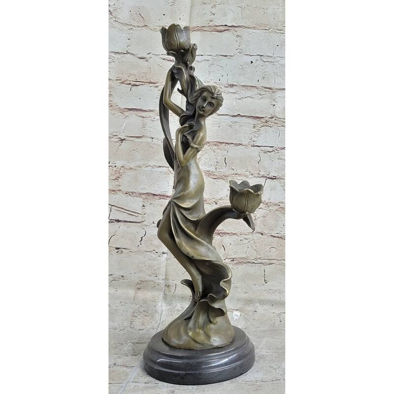 Art Nouveau Floral Female Dancer Bronze Sculpture Candelabra