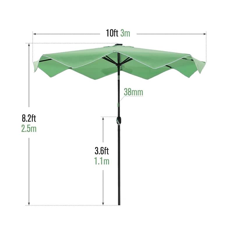 10Ft Patio Ruffled Edge Umbrella Auto-Tilt Crank Umbrella with LED Lights