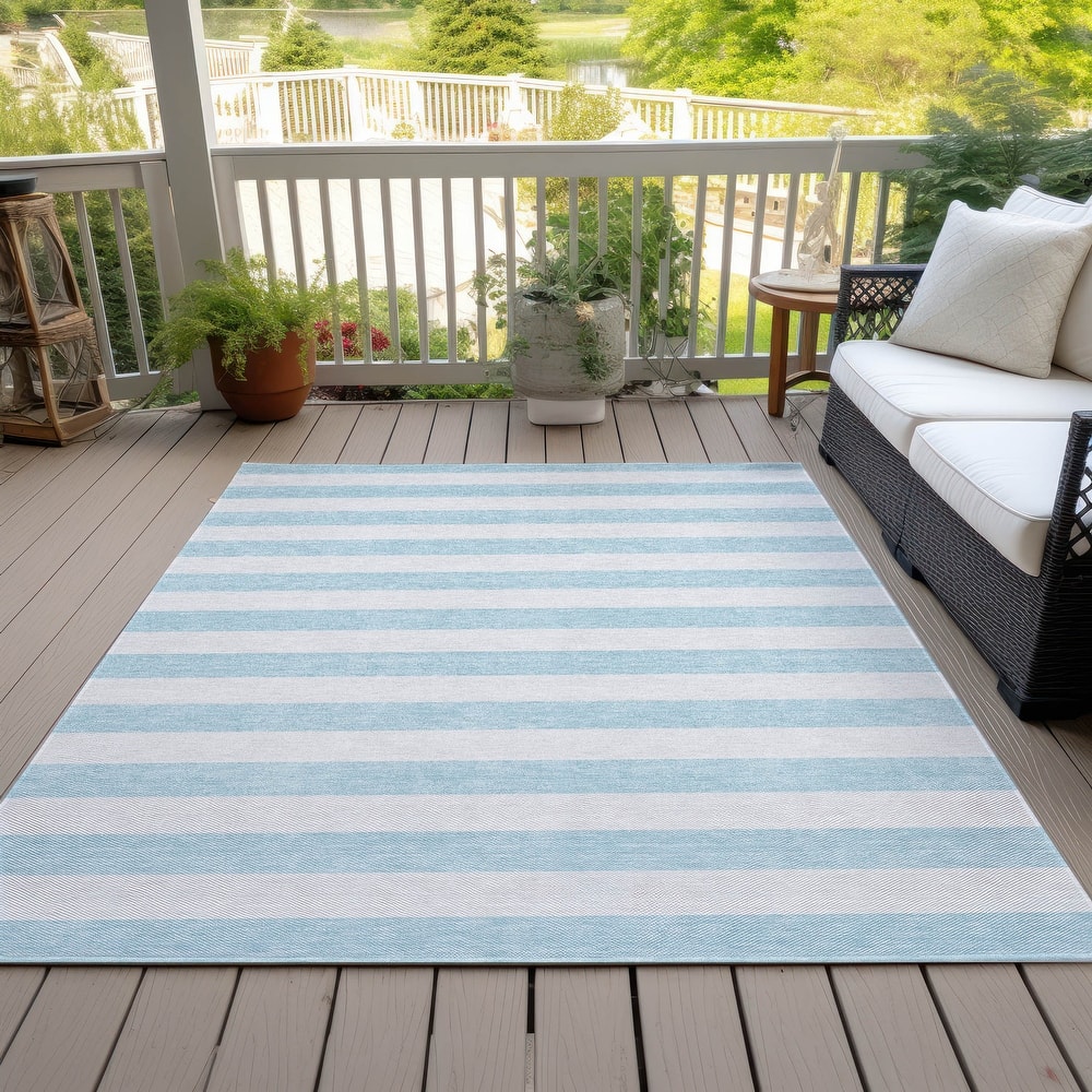 Machine Washable Indoor/ Outdoor Cabana Striped Chantille Rug