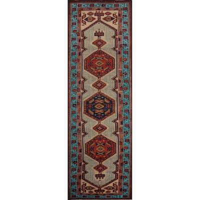 Hand Knotted Oriental 100% Wool Carpet Traditional Tribal Beige & Ivories Ardebil Runner Rug - 11' 11'' X 3' 3''