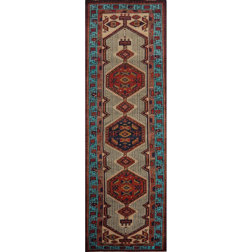 Hand Knotted Oriental 100% Wool Carpet Traditional Tribal Beige & Ivories Ardebil Runner Rug - 11' 11'' X 3' 3''