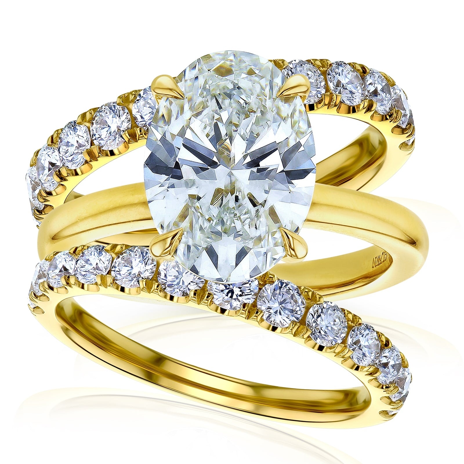Kobelli 6.1 Carats Oval Lab Grown Diamond Certified 14k Solid Gold Drape Halo Jovie 3pc Bridal Set
