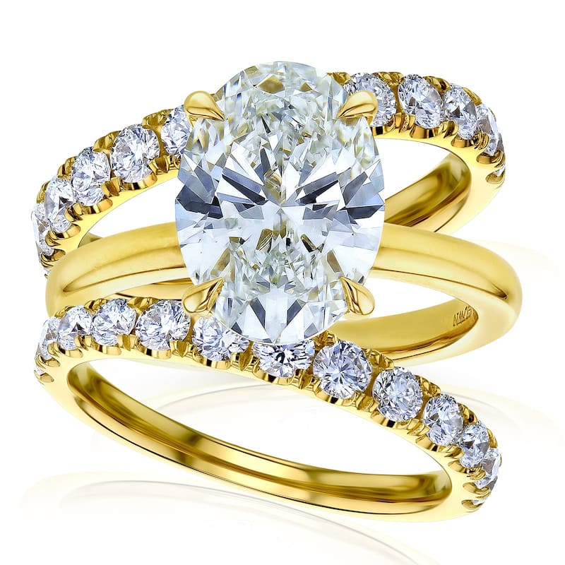 Kobelli 6.1 Carats Oval Lab Grown Diamond Certified 14k Solid Gold Drape Halo Jovie 3pc Bridal Set