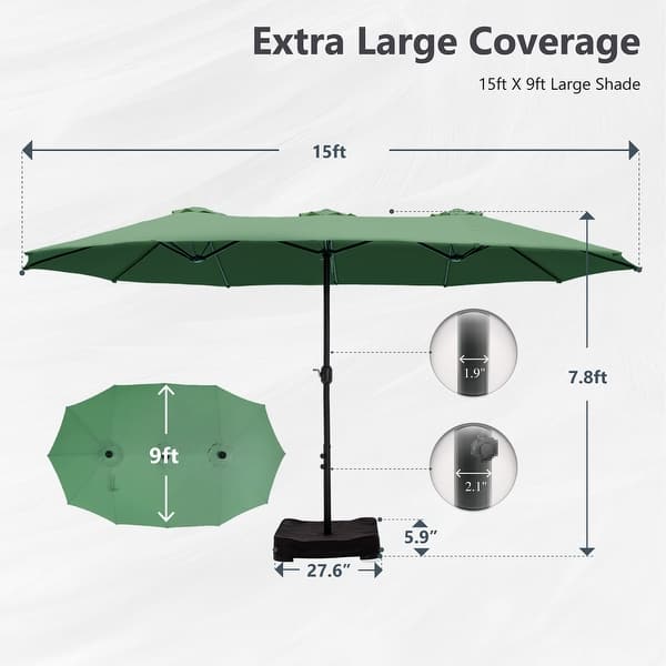 dimension image slide 10 of 13, MAISON ARTS 15ft Double-Sided Patio Extra Large Twin Umbrella with Base Included