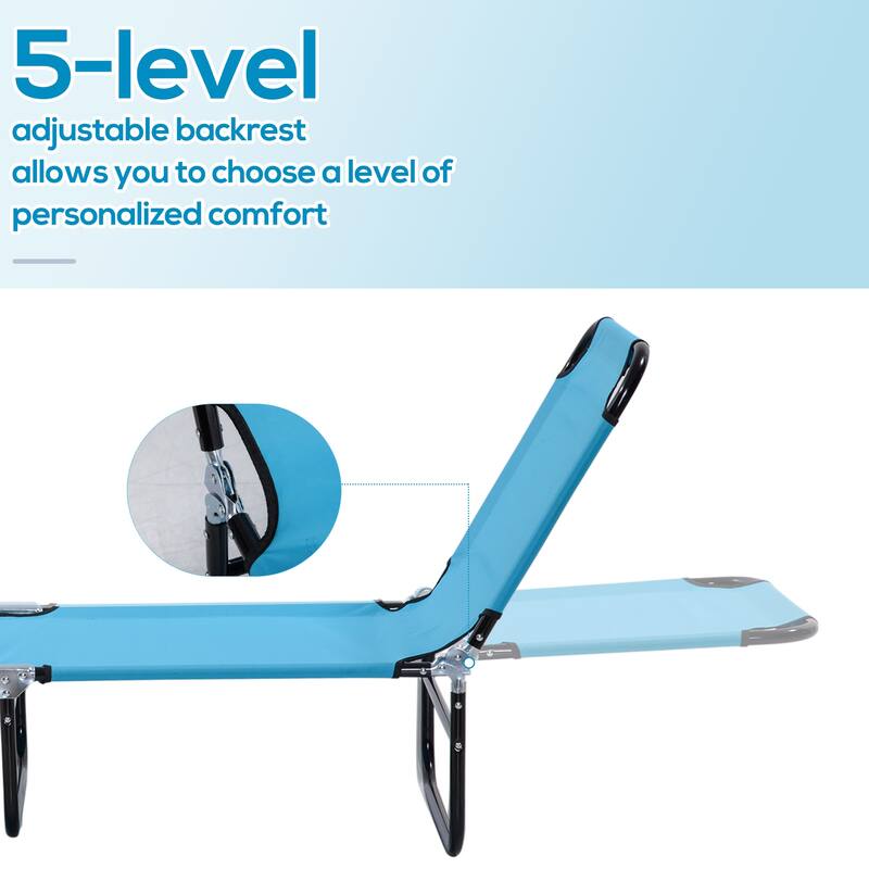 Outsunny Folding Chaise Lounge Pool Chairs, Outdoor Sun Tanning Chairs with 5-Level Reclining Back, Steel Frame for Beach, Yard