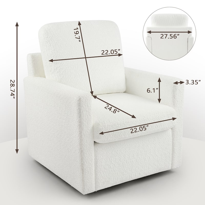 Furry Swivel Chair Comfy Teddy Accent Armchair Soft Padded Single Sofa Reading Chair with Pillow，Set of 1