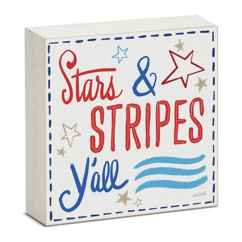 Firework Artistic Freestanding Solid Wood Block Sign Made in the USA 3.75” Square Decorative Accent for Home or Office - Multi