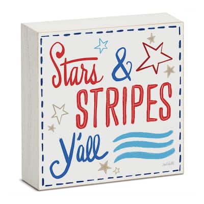 Firework Artistic Freestanding Solid Wood Block Sign Made in the USA 3.75” Square Decorative Accent for Home or Office - Multi