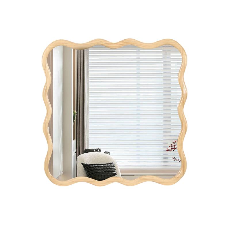 Solid Wood 36"x36" Wavy Frame Wall Mirror - Farmhouse-Style Vanity Mirror for Any Room Decor