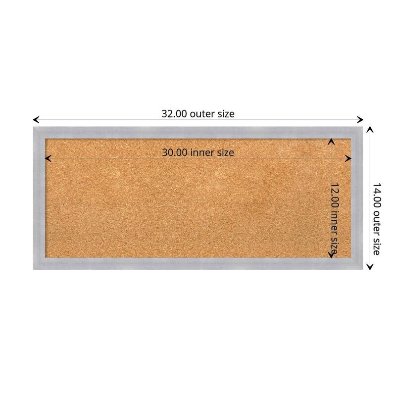 Grace Narrow Framed Natural Corkboard Bulletin Board - Grace Brushed Nickel Narrow - Board Size 30x12