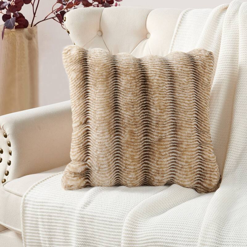 1 Pc Thick Stripe ImitativeRabbit FauxFur Pillow Shell