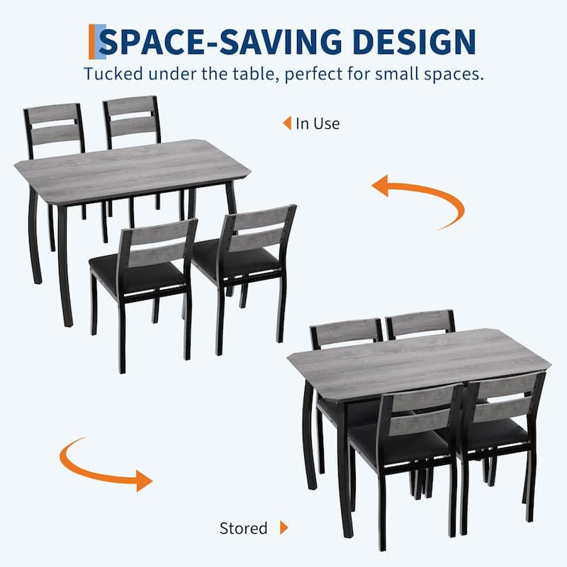 5 Piece Metal Frame Kitchen Table and Chair Set, with Chamfer Design