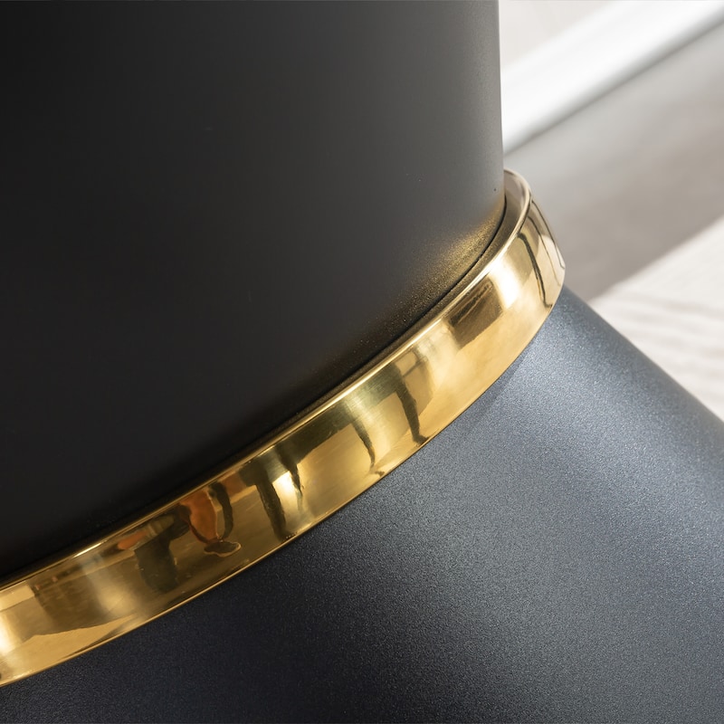 Black Marble Printed MDF Round Dining Table, Black Columnar Base with Gold Annulus(Not Including Chairs)